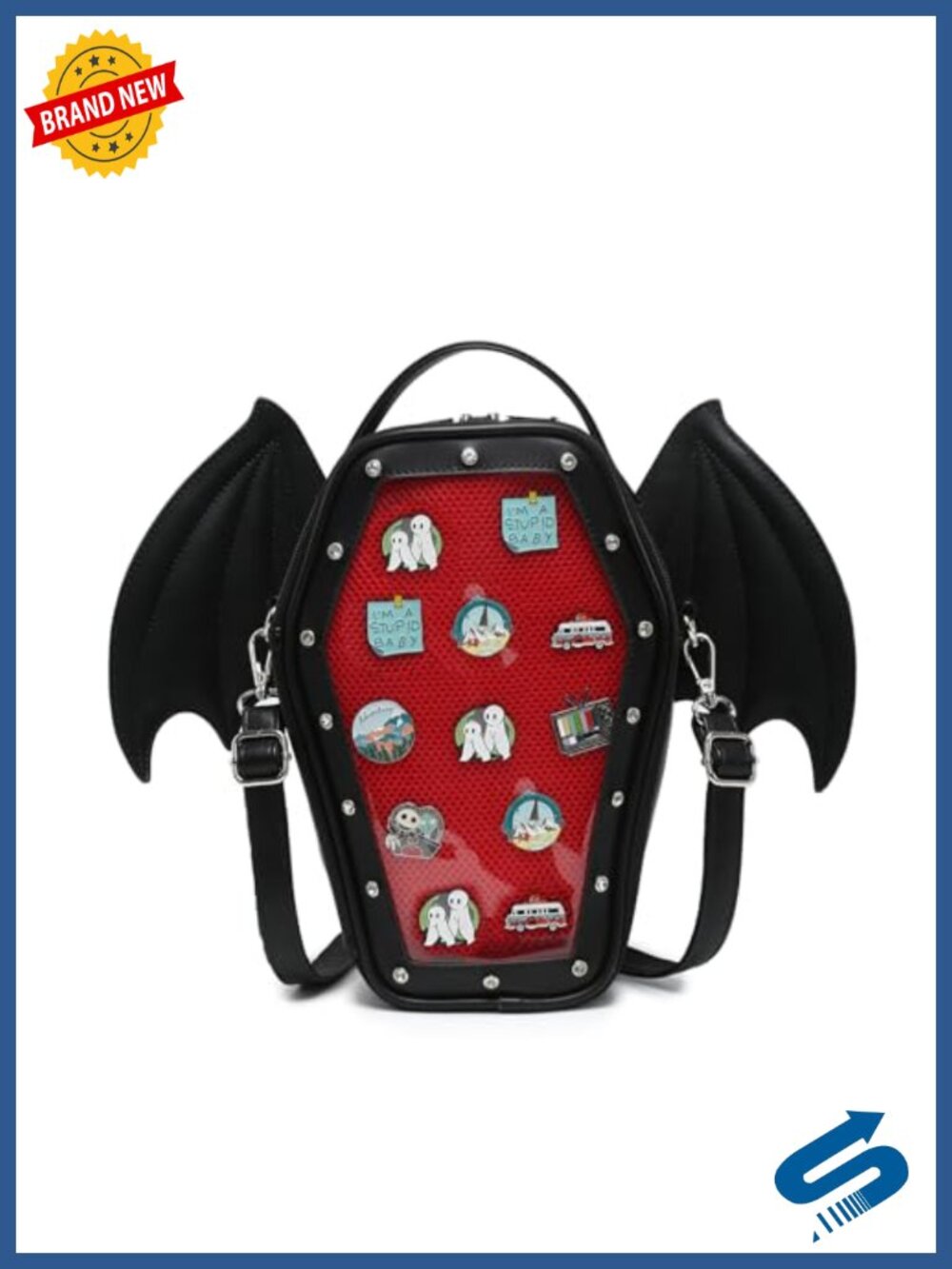 Gothic Coffin Ita Bag Backpack Shoulder Purse Faux Leather Detachable Bat Wings